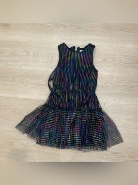 Zoe Ltd Black Multi-Color Stripe Tulle Party Dress
